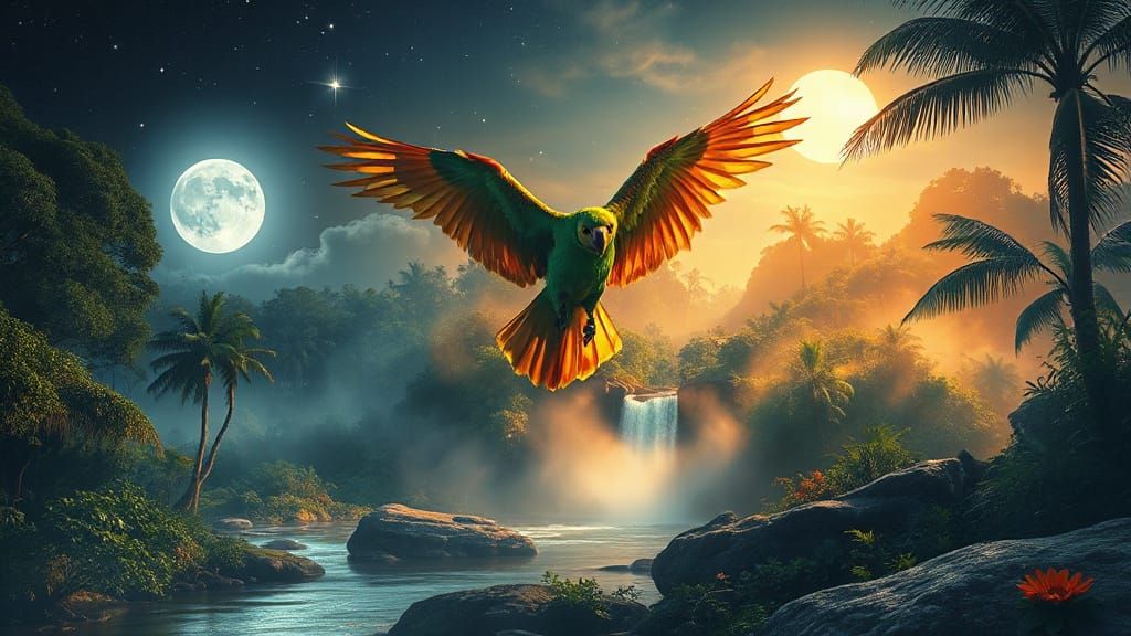 Multi-Style Parrot Flight: Jungle Layers in Watercolor, Sket...