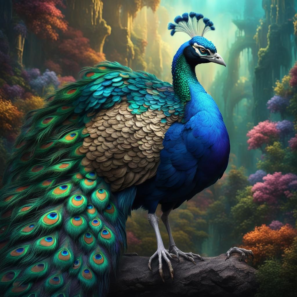Peacock's Iridescent Colors in Detailed Matte Painting