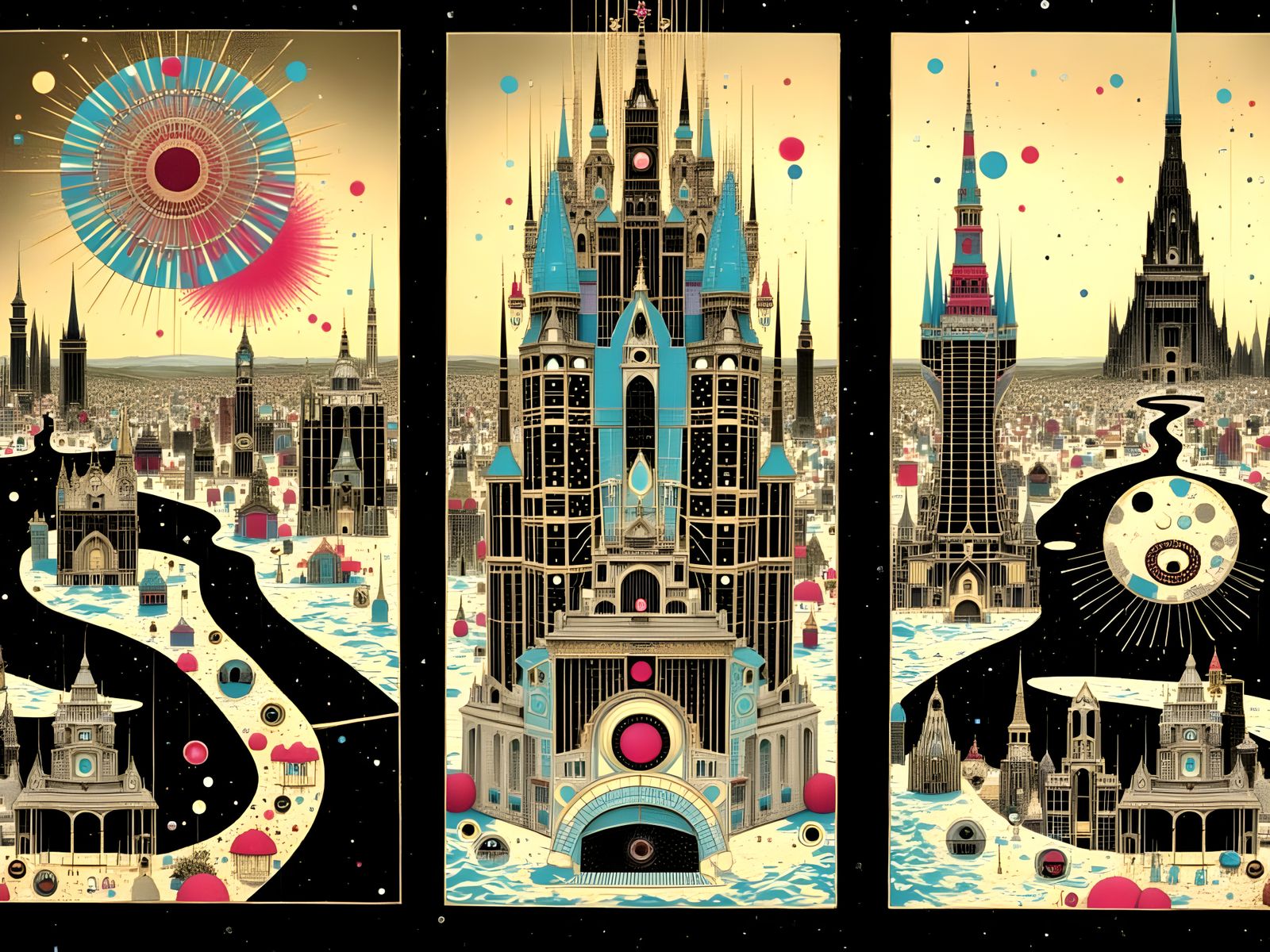 Intricately Detailed Futuristic Bauhaus Artwork in Retrofutu...