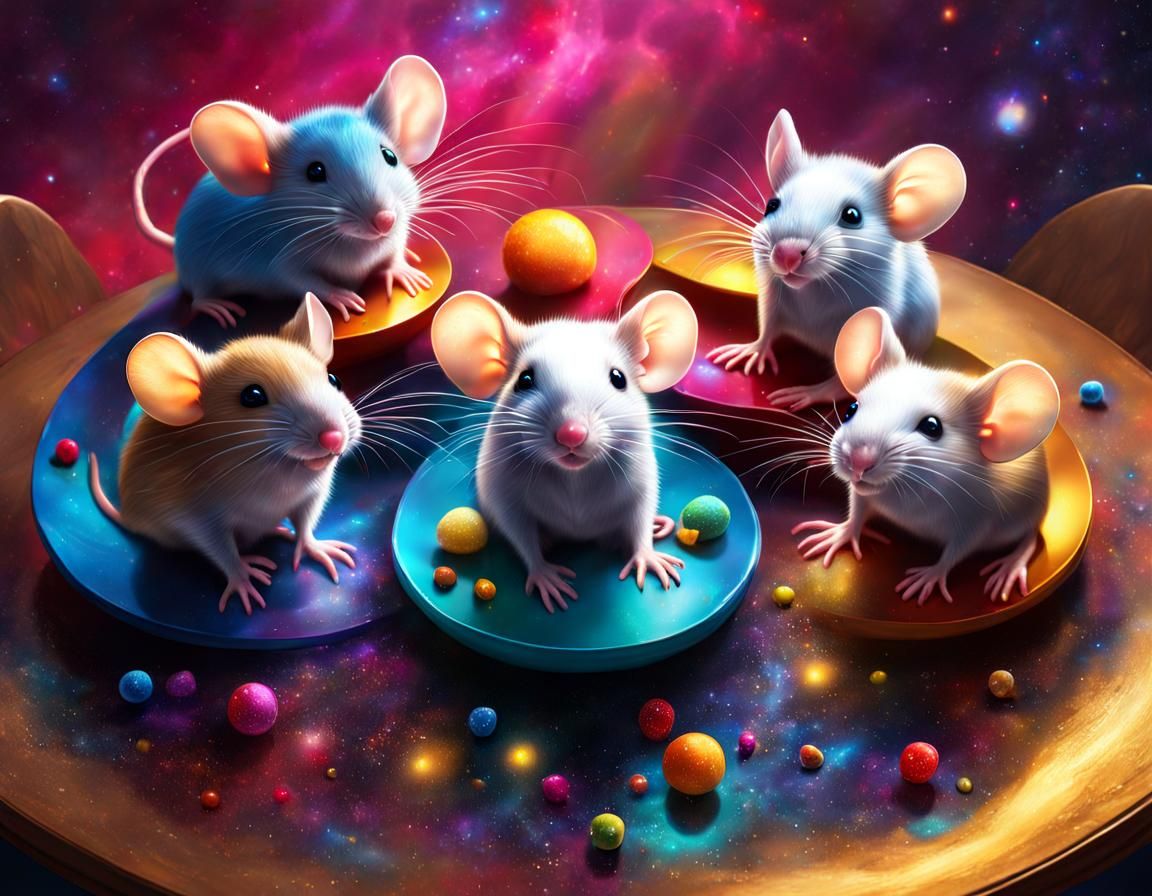 Cosmic Mice: Hyperrealistic Splash Art