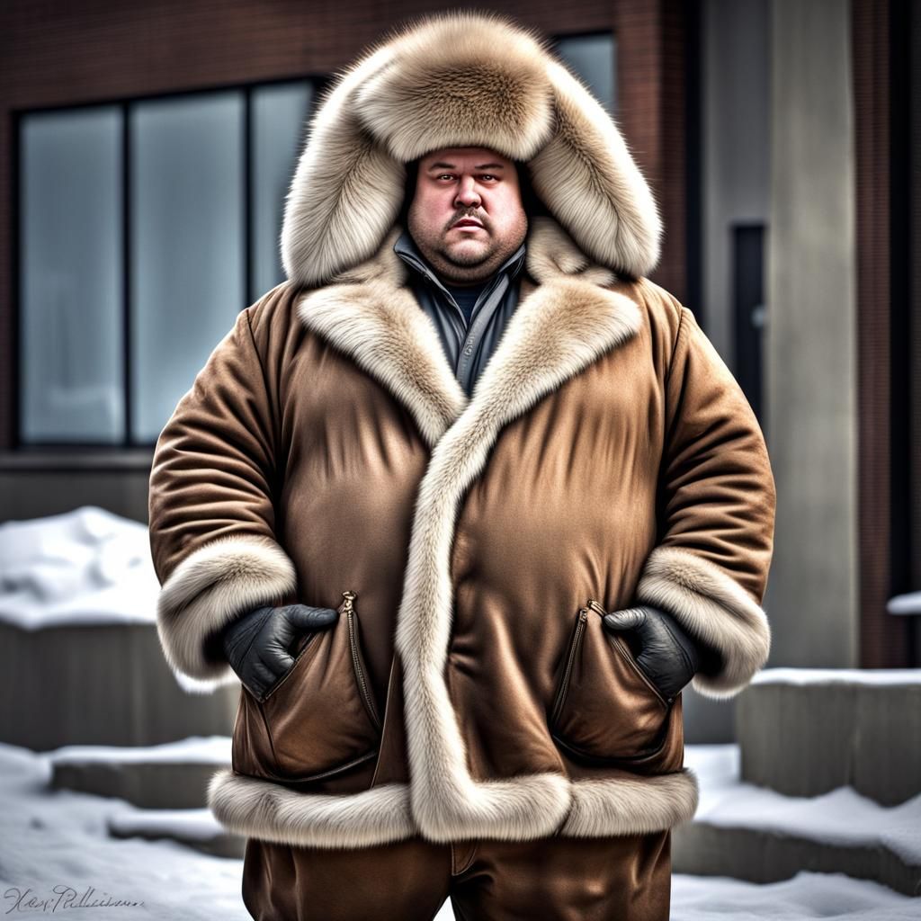 Hyperrealistic Construction Worker in Fur, Full Body