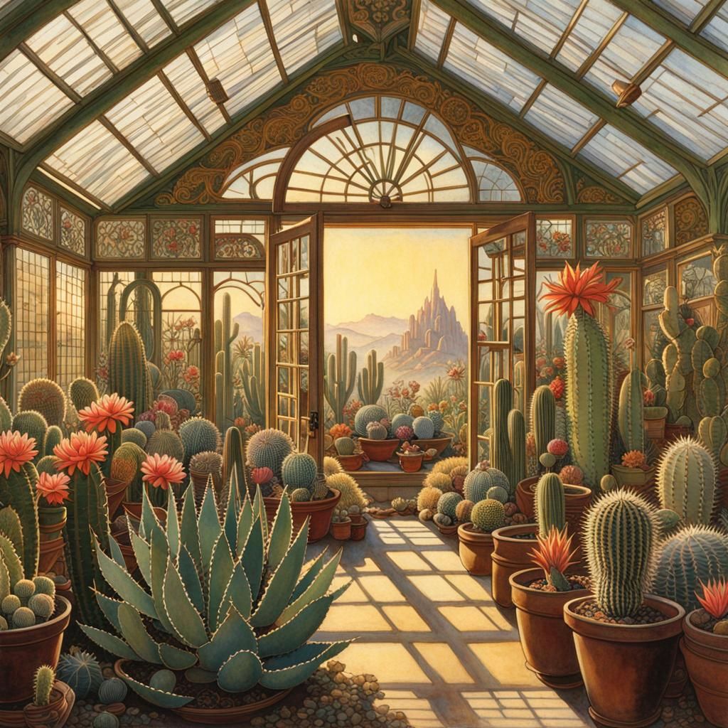 Old-fashioned cacti’s greenhouse