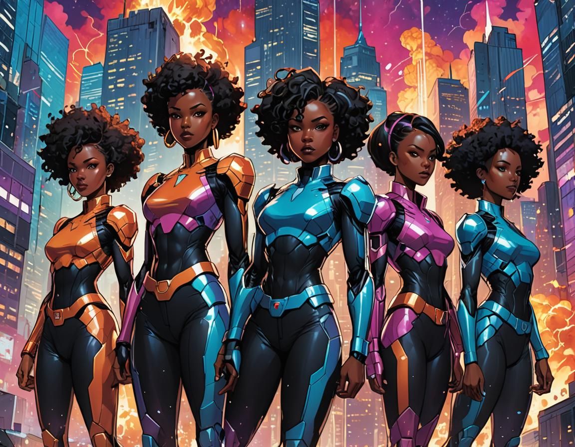 Seven Clones Unite in Anime-Inspired Cityscape