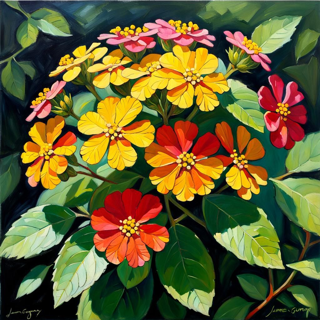 Lantana Flowers as Oil Painting