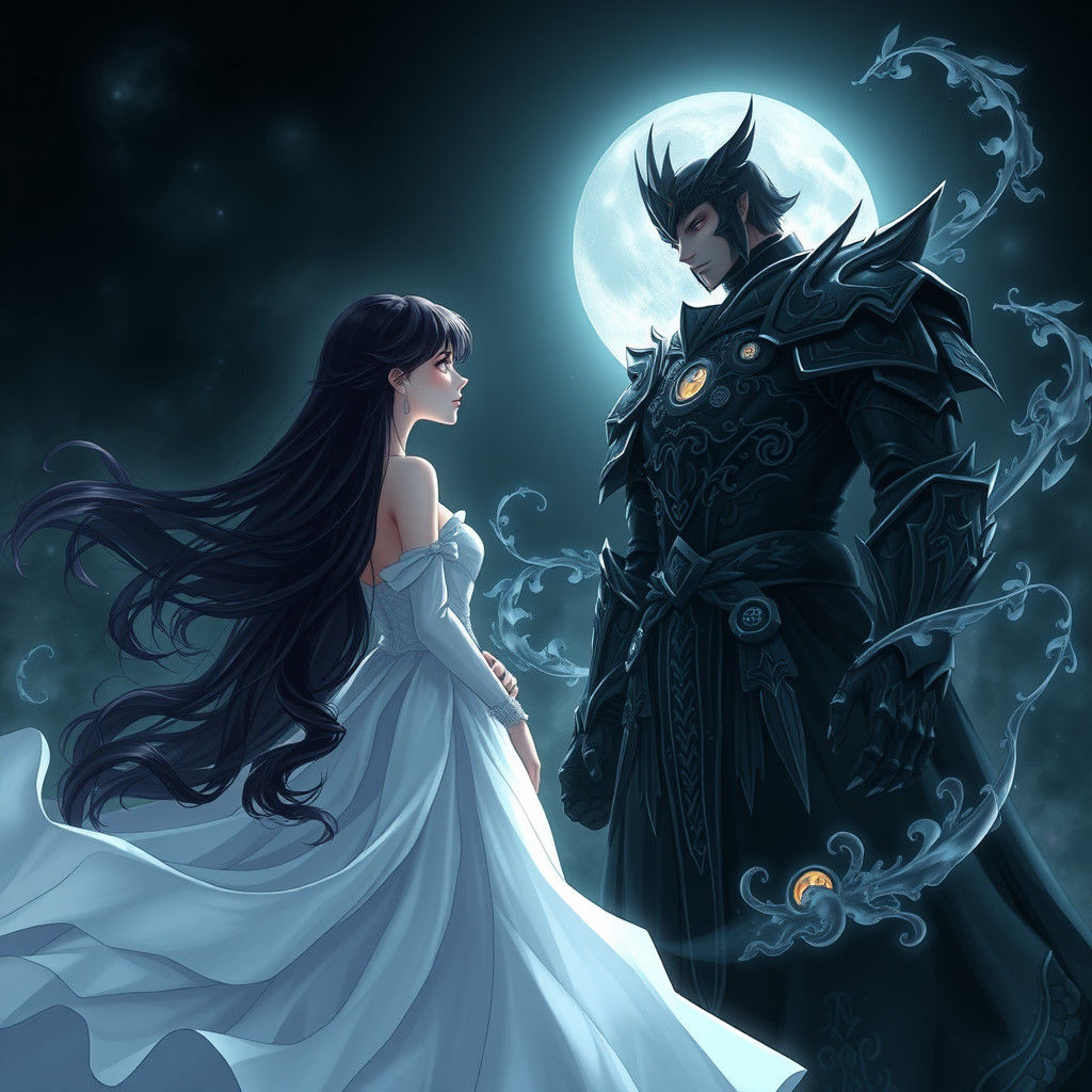 Maiden and Dark Lord in Gothic Anime Style