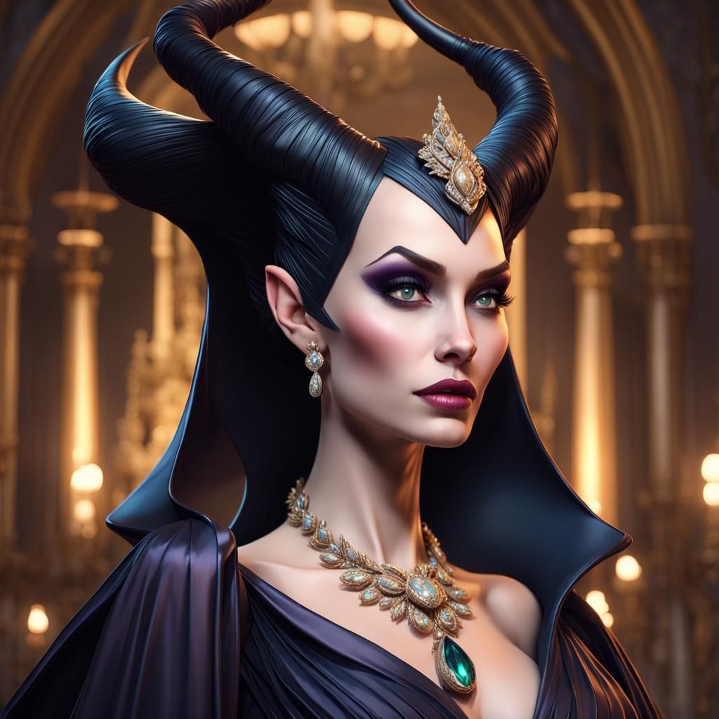 Maleficent in Gown: Hyperdetailed Art Nouveau Portrait