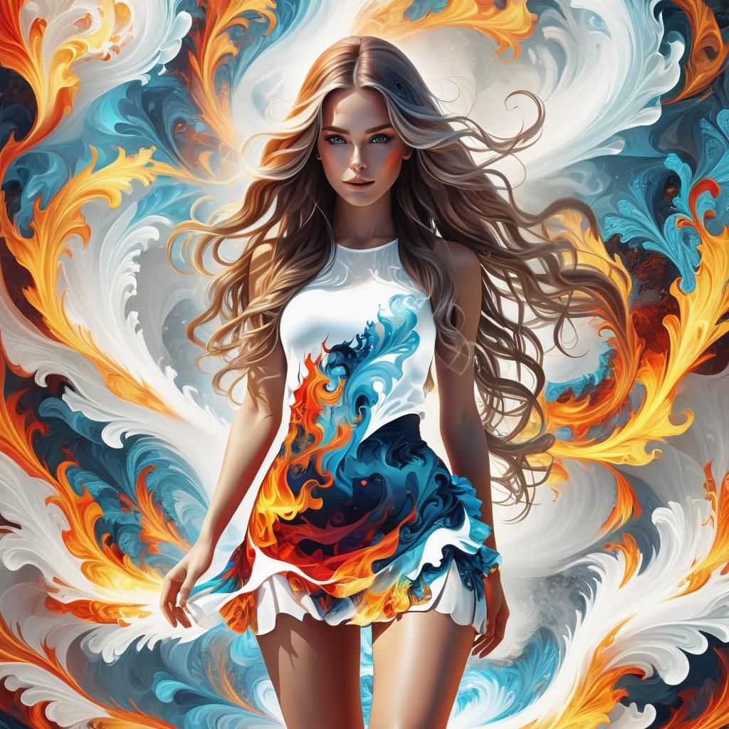Fire and Ice Girl Double Exposure in Vivid Colors