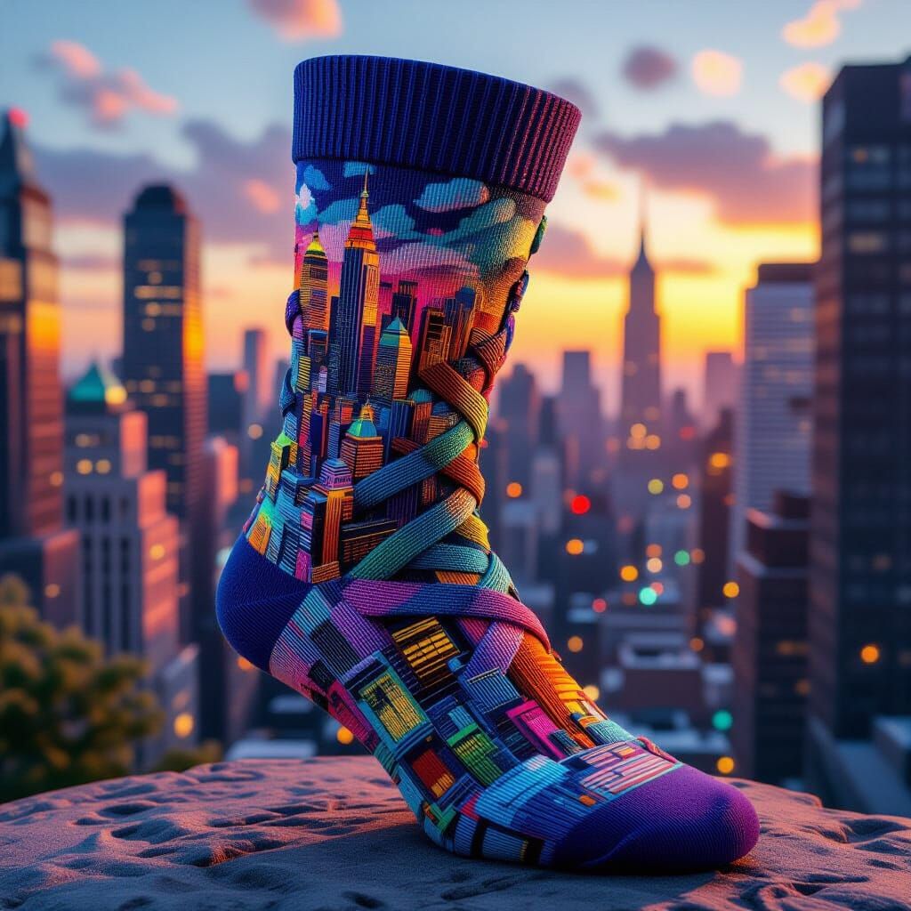 Braided Sock Displaying a 3D Cityscape in Unreal Engine
