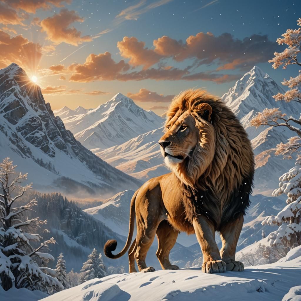 Aslan the Lion in Snow-Covered Landscape