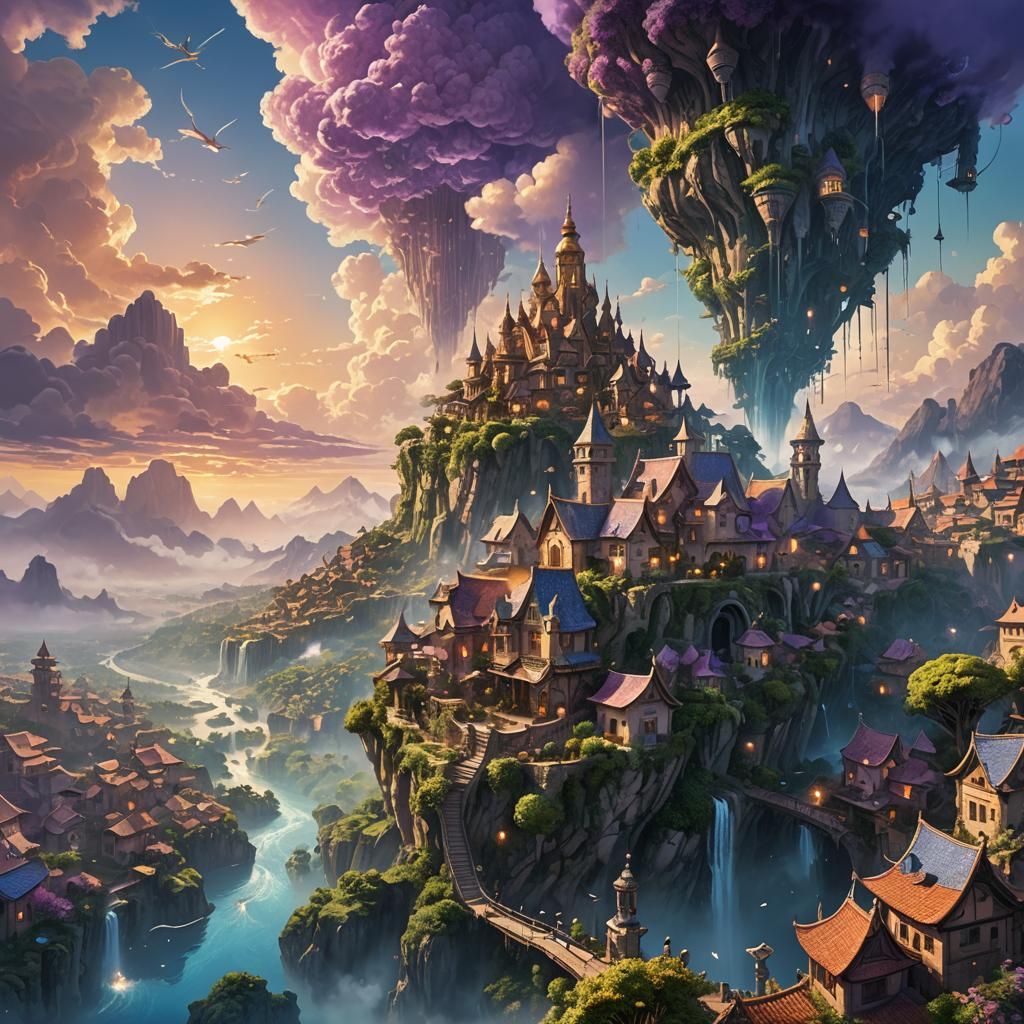Mystical Sky Village: Fantasy Concept Art