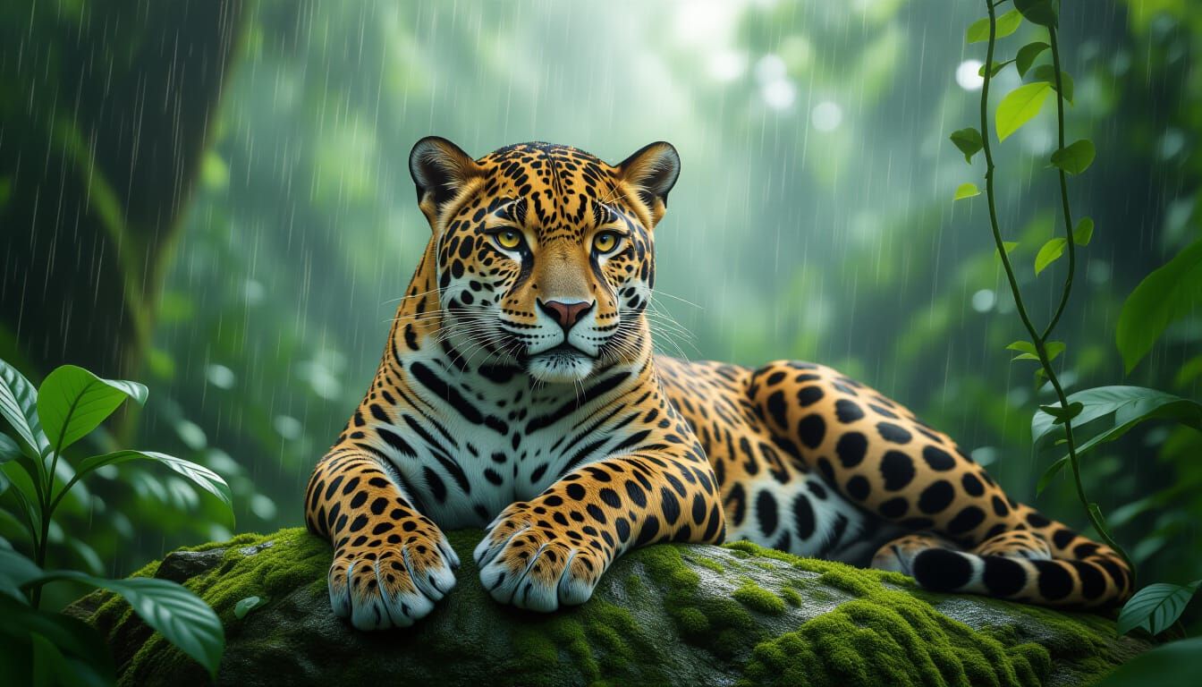 Hyper-Realistic Jaguar in Misty Rainforest