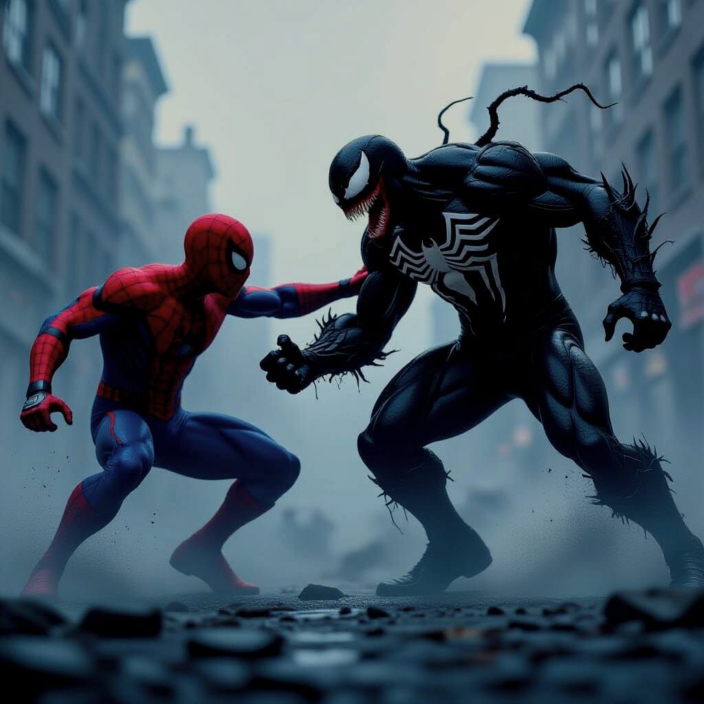 Spiderman vs. Venom: Epic Post-Apocalyptic Battle