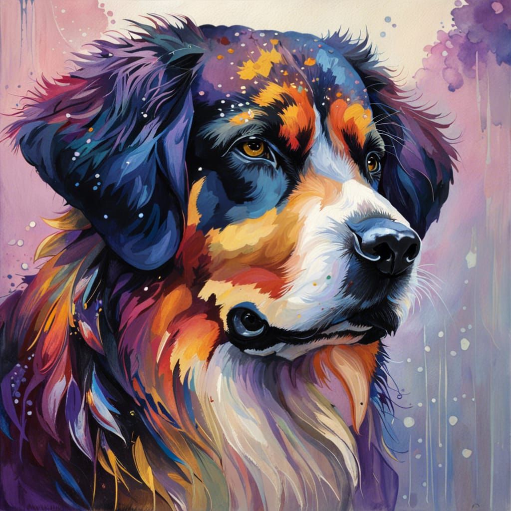 Saint Bernard Portrait in Watercolor Style
