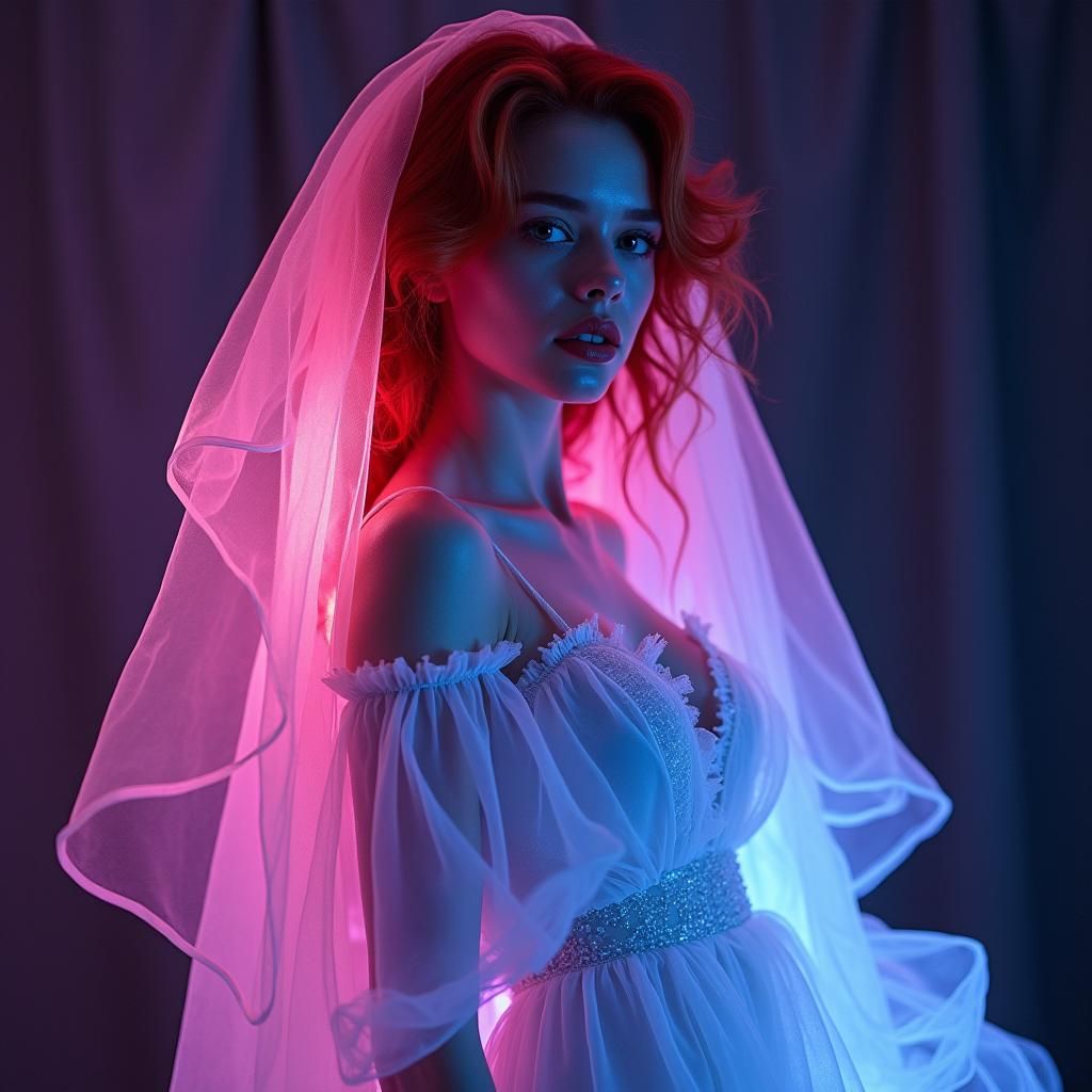 Ethereal Woman in Neon Lights: A Hyper-Realistic Portrait
