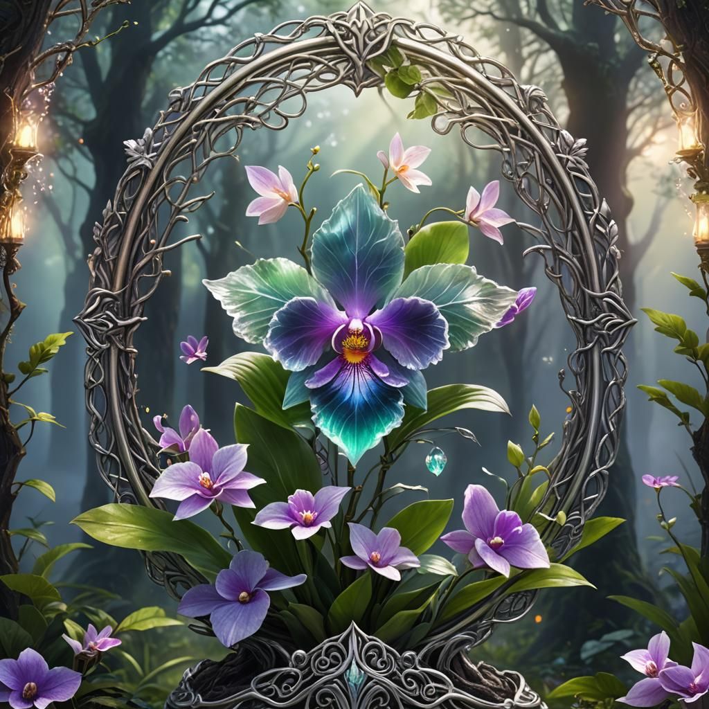 Crystal Rainbow Orchid in Celtic Frame: Fantasy Art