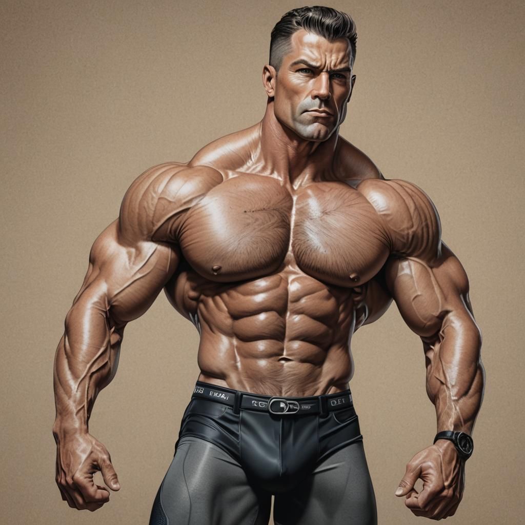 Hyperrealistic Muscle Man in Herculean Pose