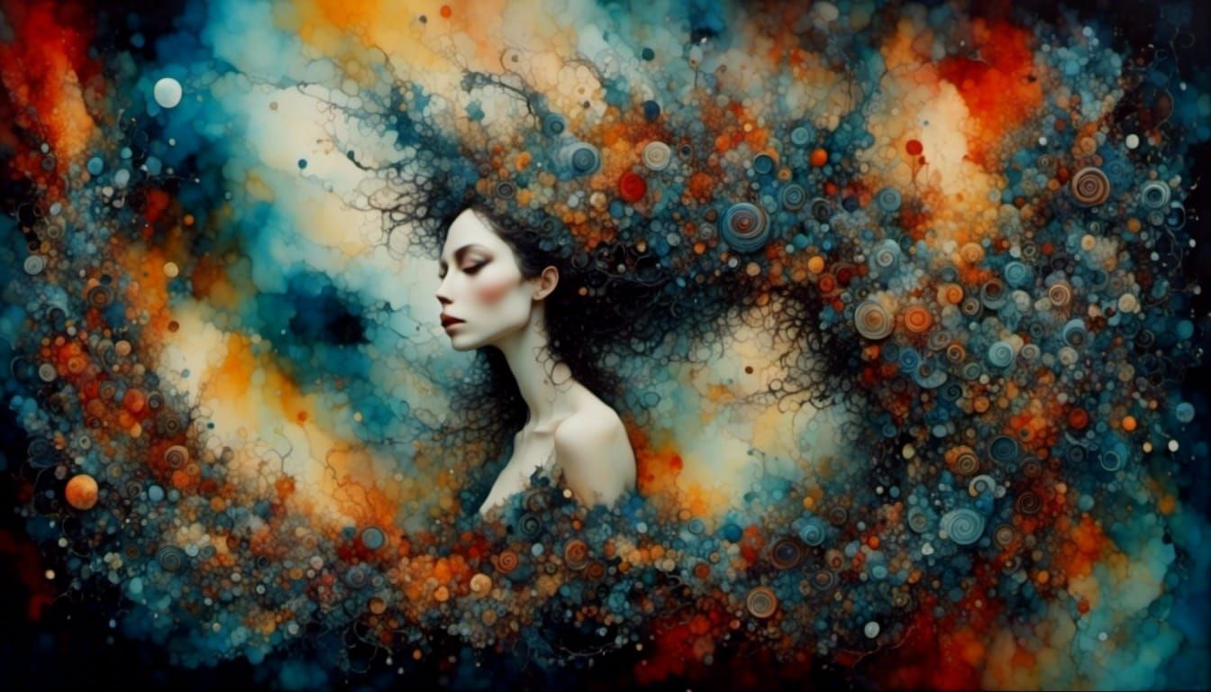 Abstract Alcohol Ink Woman in Spirals