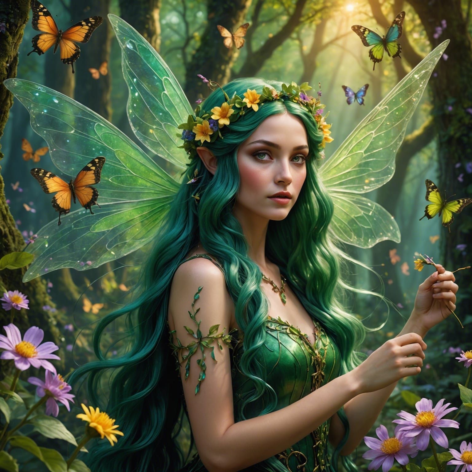 Winged Fairies Casting Spring Magic in Woodland Setting