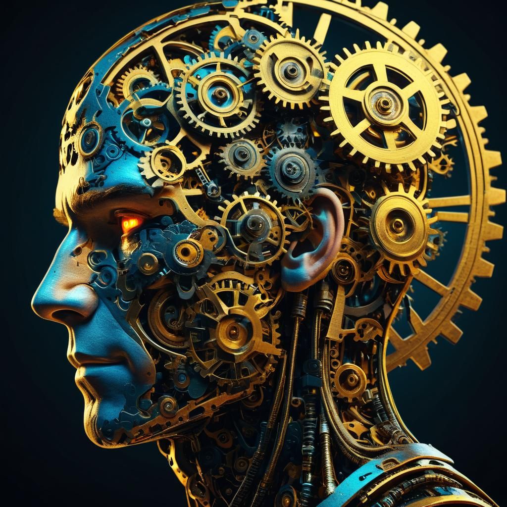 Gearpunk Portrait: Man with Clockwork Brain