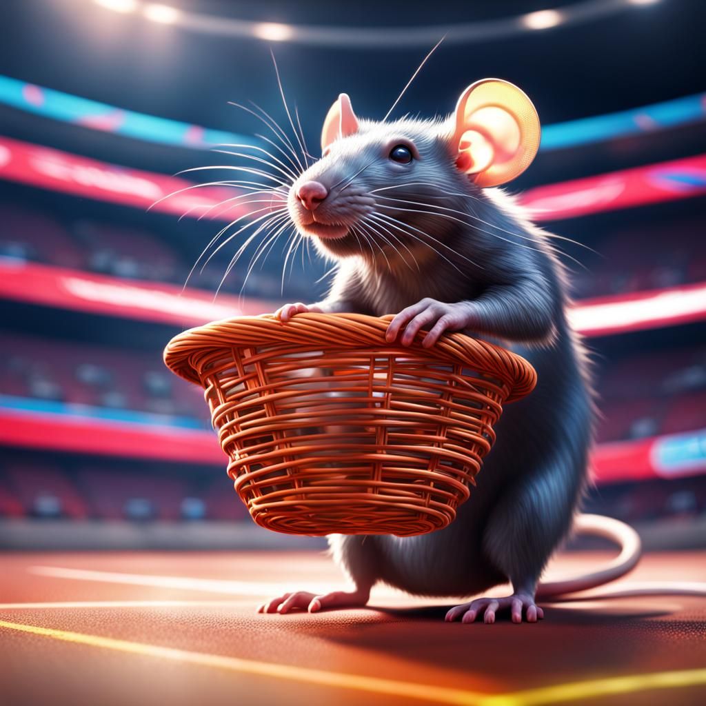 Rat Plays Basketball in Holographic Stadium