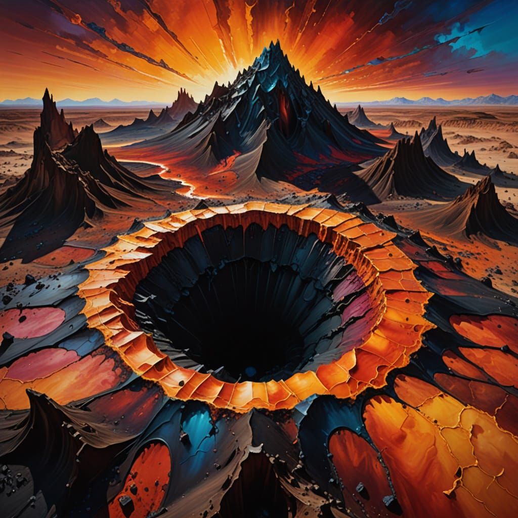 Obsidian Spires in Scorching Surrealist Landscape