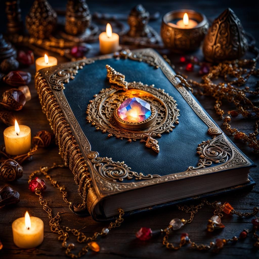 Mystical Spellbook with Luminous Crystals
