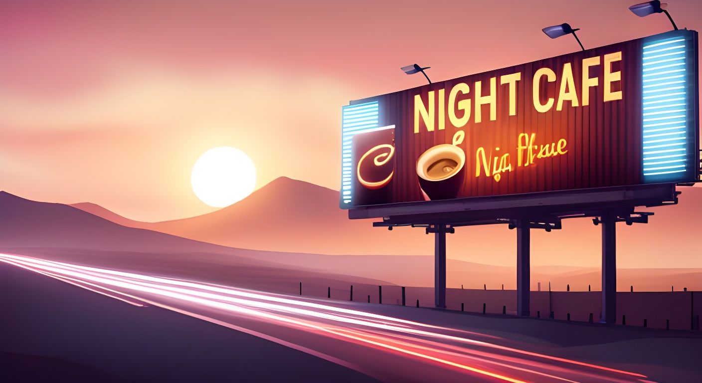 Night Cafe Billboard in Detailed Matte Painting Style