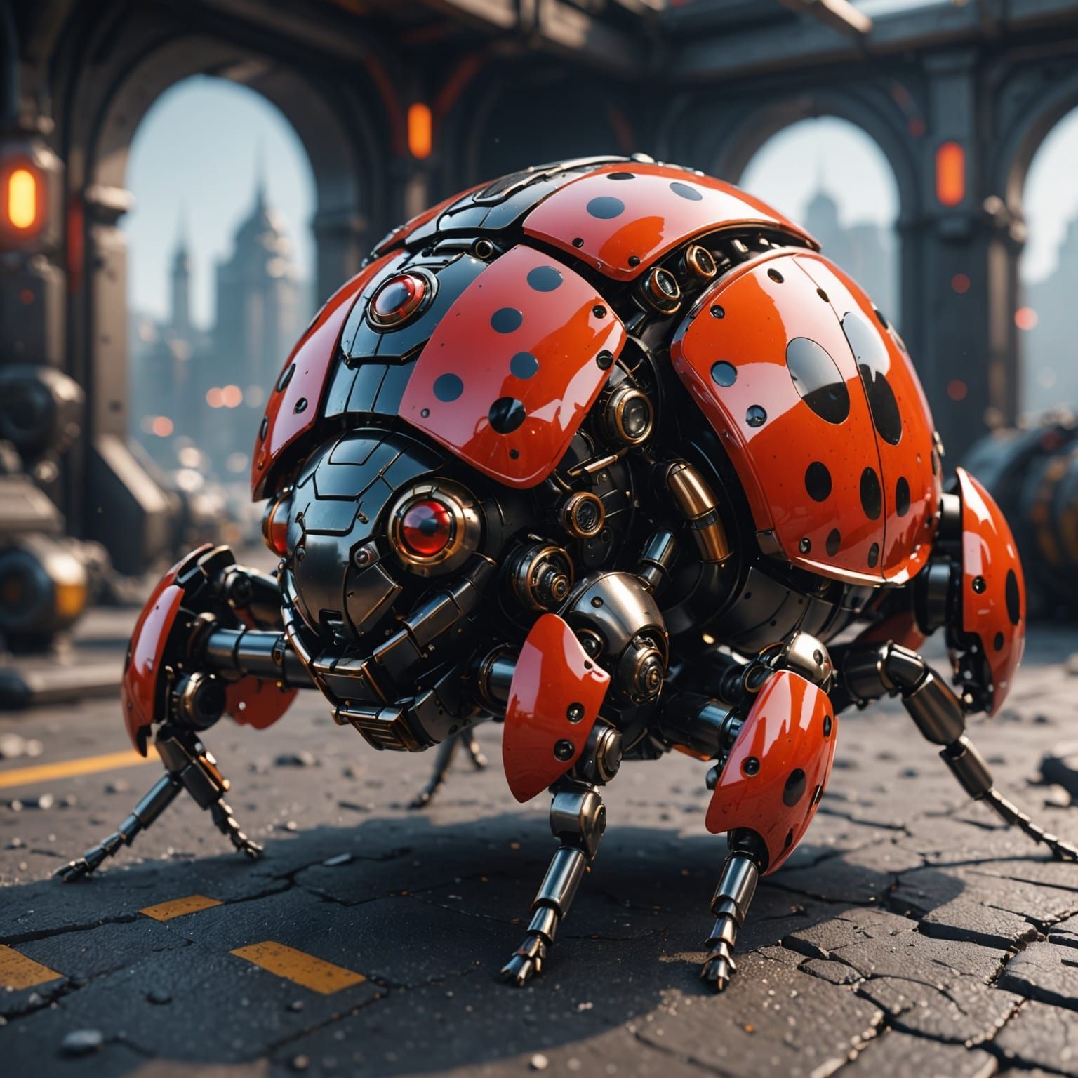 Ladybug in Futuristic, Polished Sci-Fi Spy Carapase