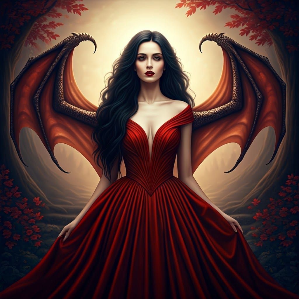 Mystical Dragon Queen in Golden Light