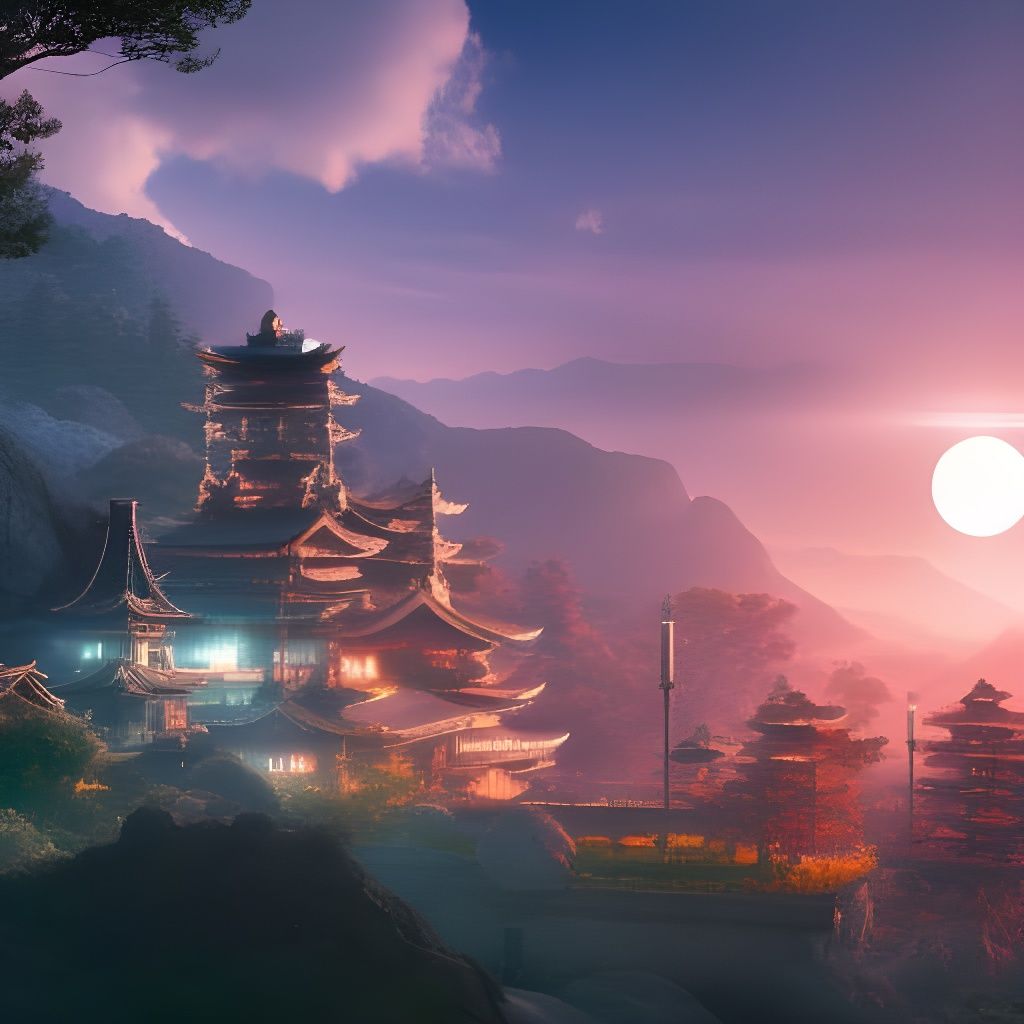 Kunoichi on Rooftop: Anime-Inspired Digital Art