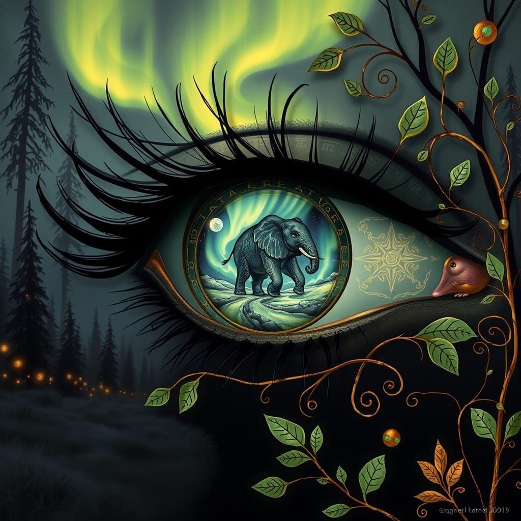 Eye with Aurora Borealis in Art Nouveau Style