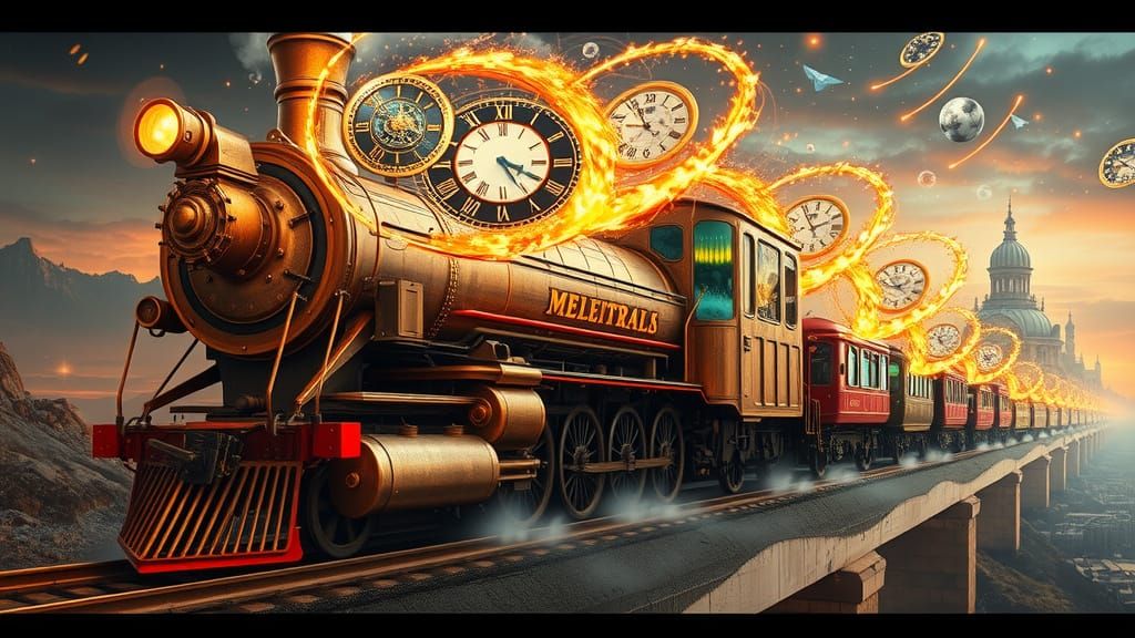 Time-Traveling Steam Locomotive in Majestic Aesthetic