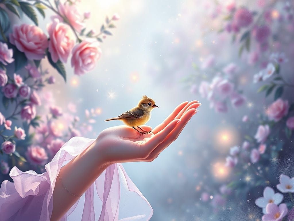 she's cupping a tiny baby bird