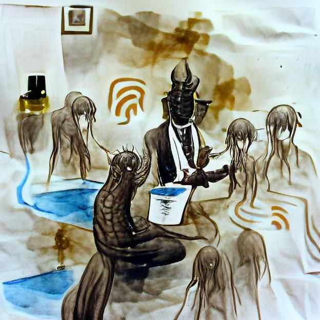 Nyarlathotep Communicates with Followers: Ink Wash Art