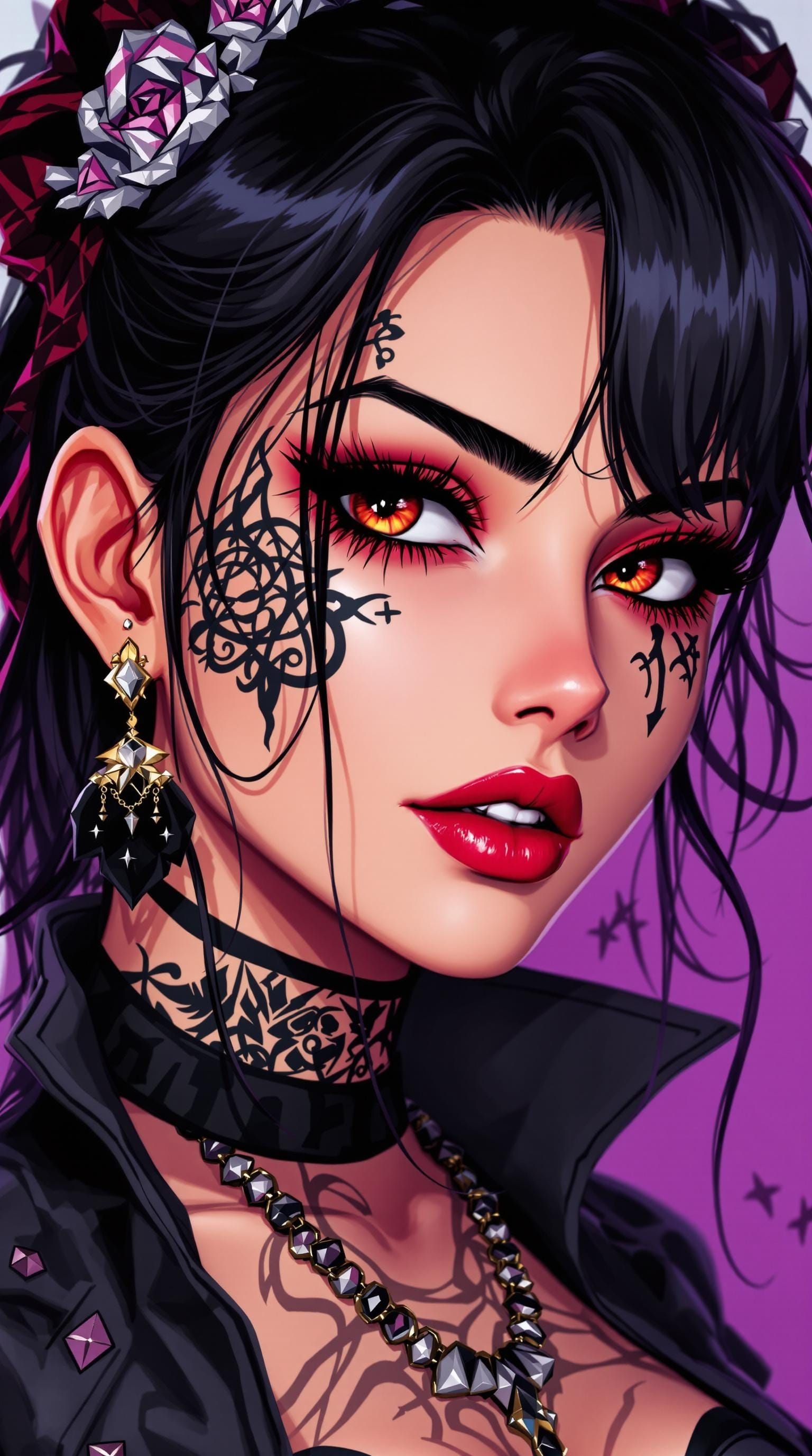 Anime Portrait: Tattooed Woman in Dark Fantasy Style