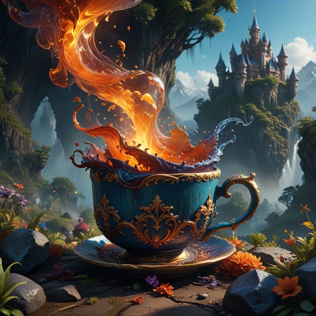 Fantasy Tea Cup Matte Painting in 8K