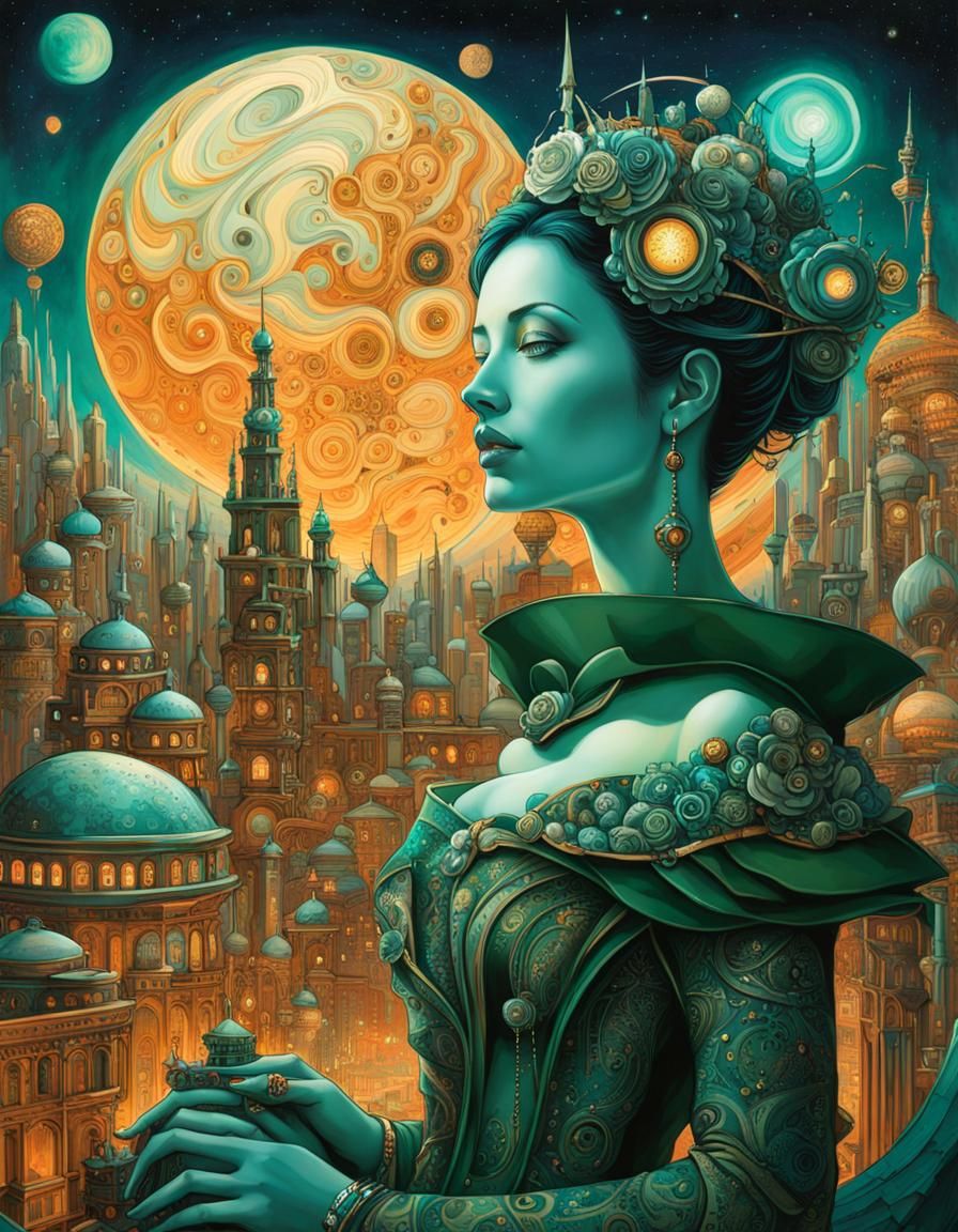 Steampunk Emerald City in Ectoplasmic Utopian World