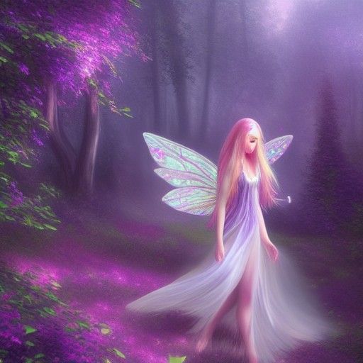 Beautiful Fairy with Purple Hair in Spring Village