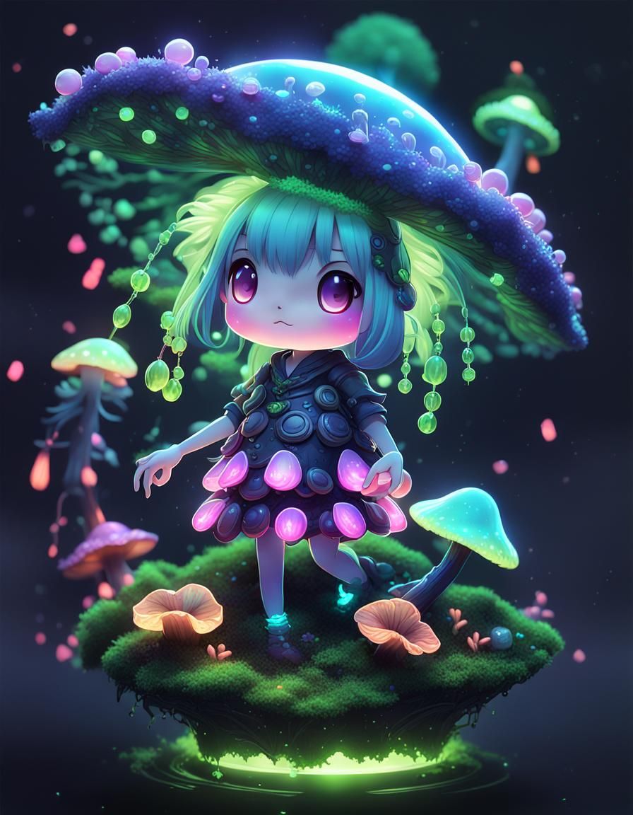Cute Fungi Aura in Anime Style