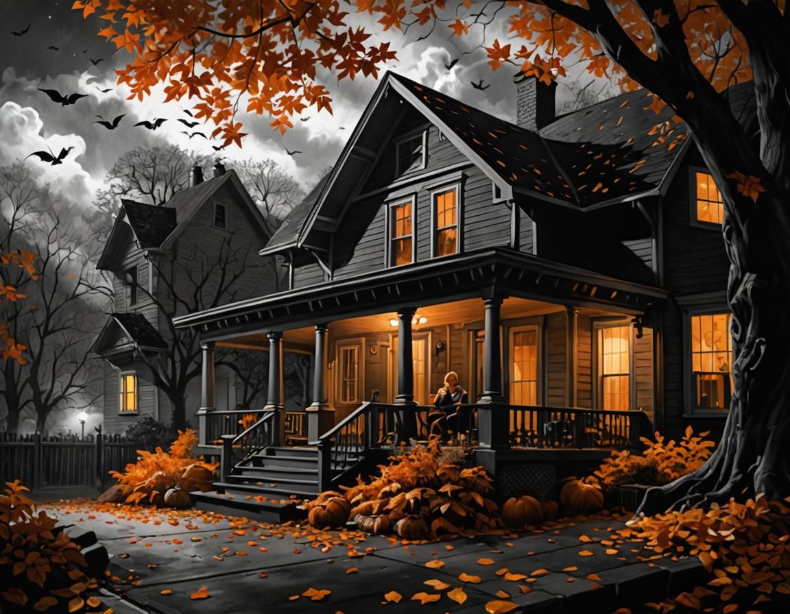 Haunted Autumn Evening: Film Noir Charcoal Drawing