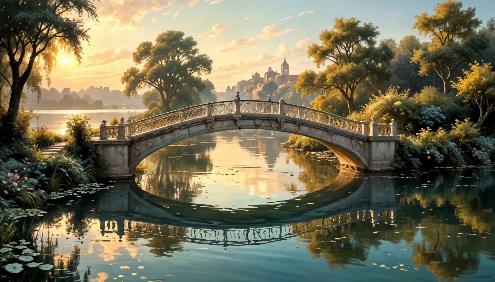 Whimsical Garden Bridge with Elegant Arches and Gingham Fabr...