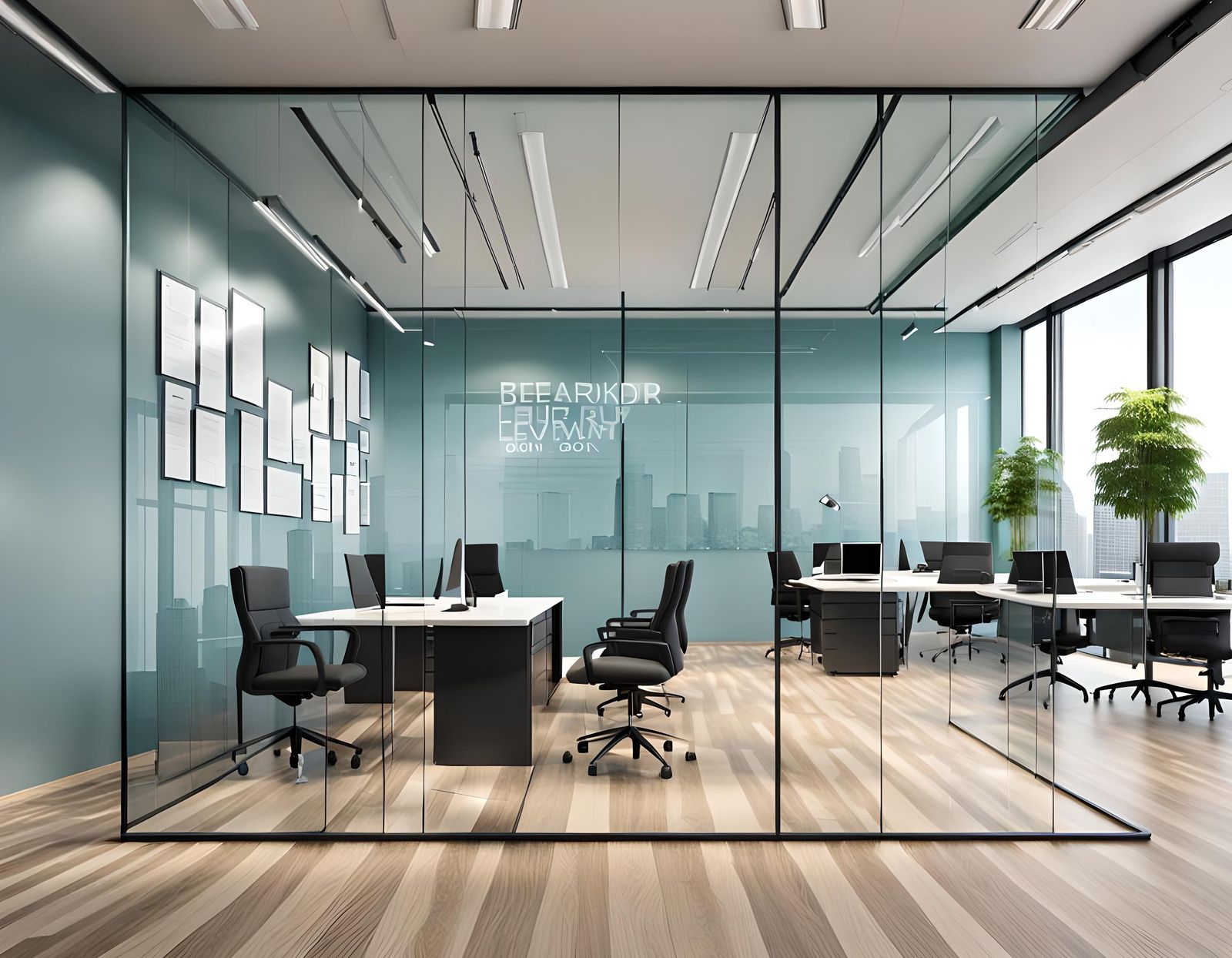 Glass Office Room Wall Mockup in 3D Rendering