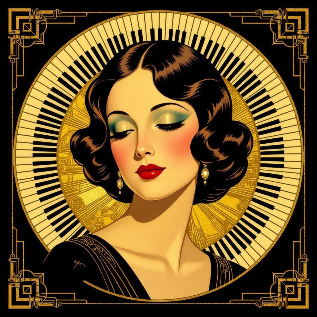Art Deco Woman in Golden Geometric Harmony
