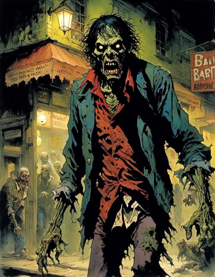 Zombie Gang Member in Dark Comic Style
