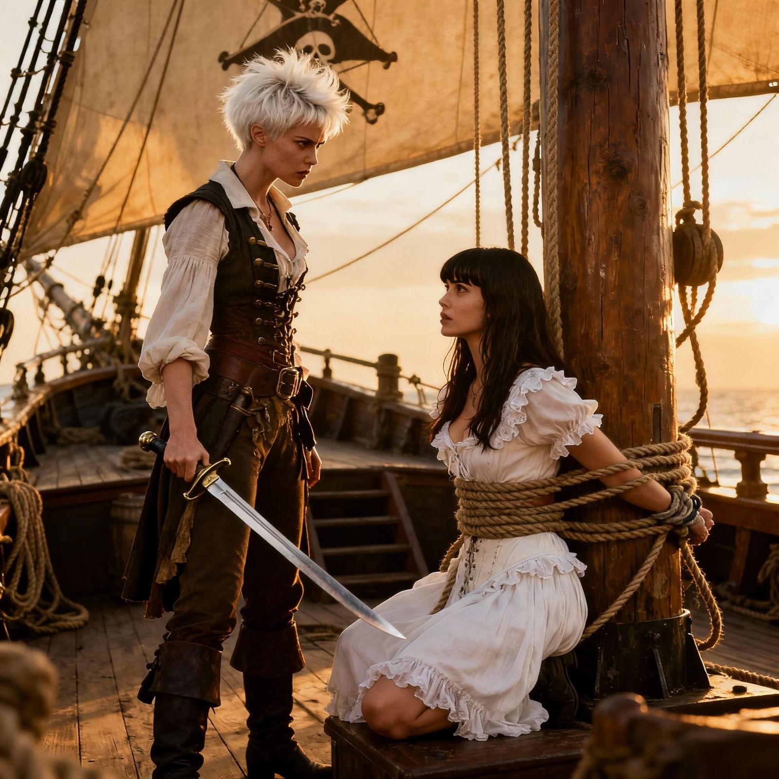 Pirate Women on Ship During Golden Hour