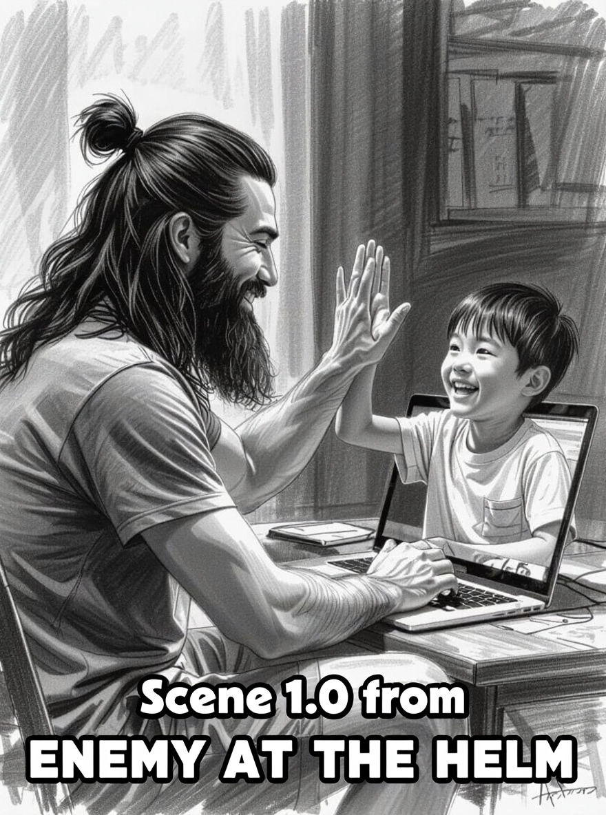 Hyperdetailed Charcoal Drawing of Man High-Fiving Computer S...