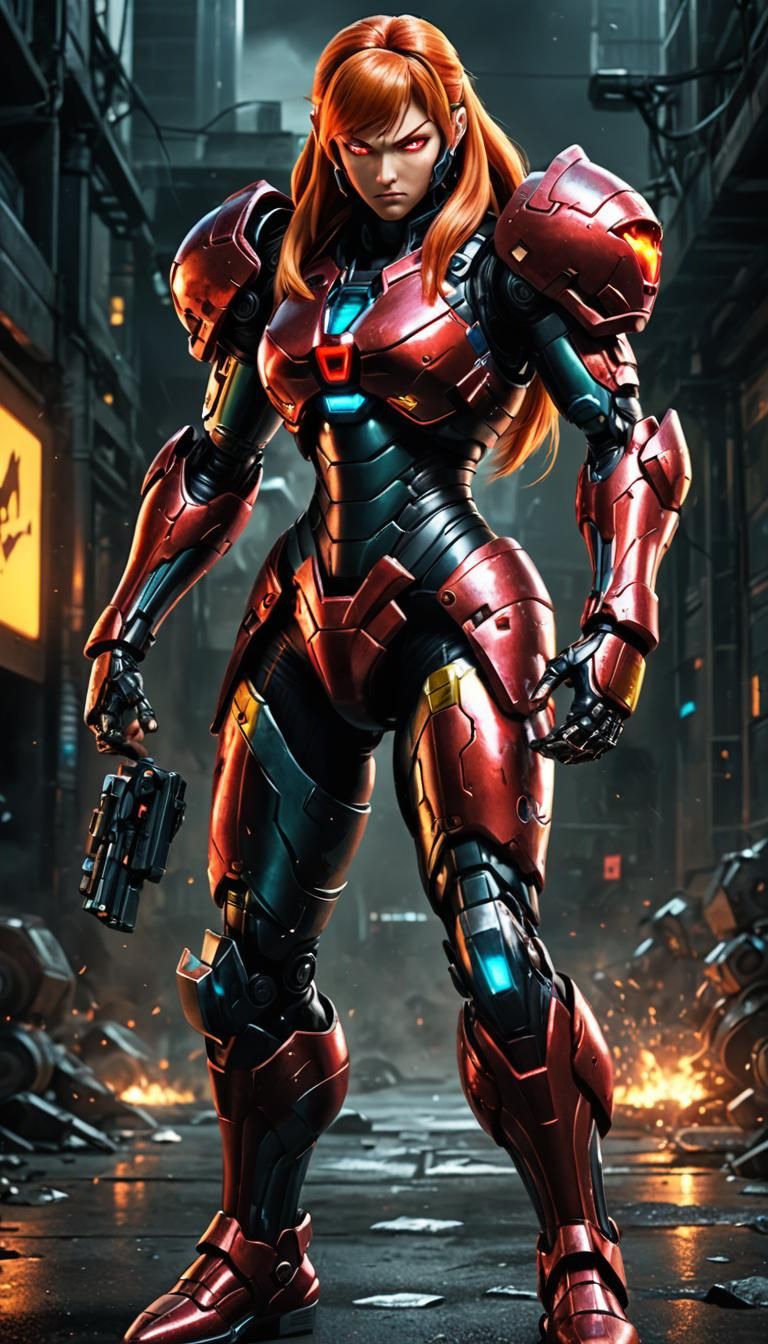 Samus Aran as Bodybuilder in Cyberpunk Armor