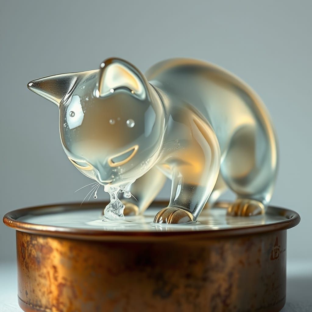 Whimsical Soap Cat Laps Up Milk in Dreamy Lighting