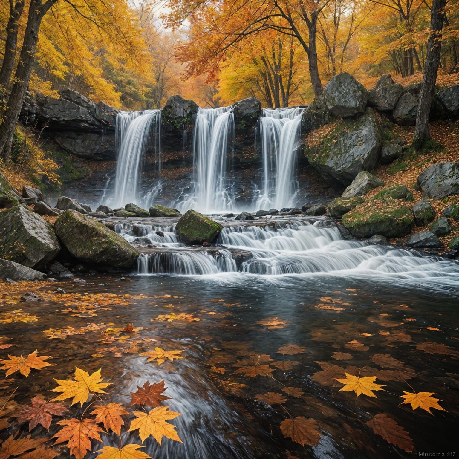 Beautiful Autumn Waterfall with Cinematic Lighting