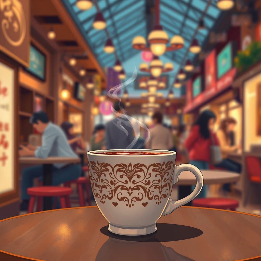 Surreal Cafe Scene in Vibrant Digital Art Style